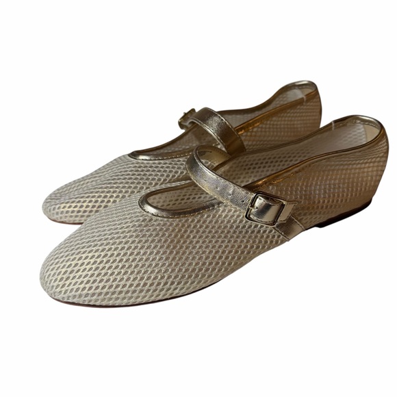Steve Madden Gold Mesh Dreaming Ballet Flats Shoes Mary Janes Buckle Women 9 - Picture 2 of 7